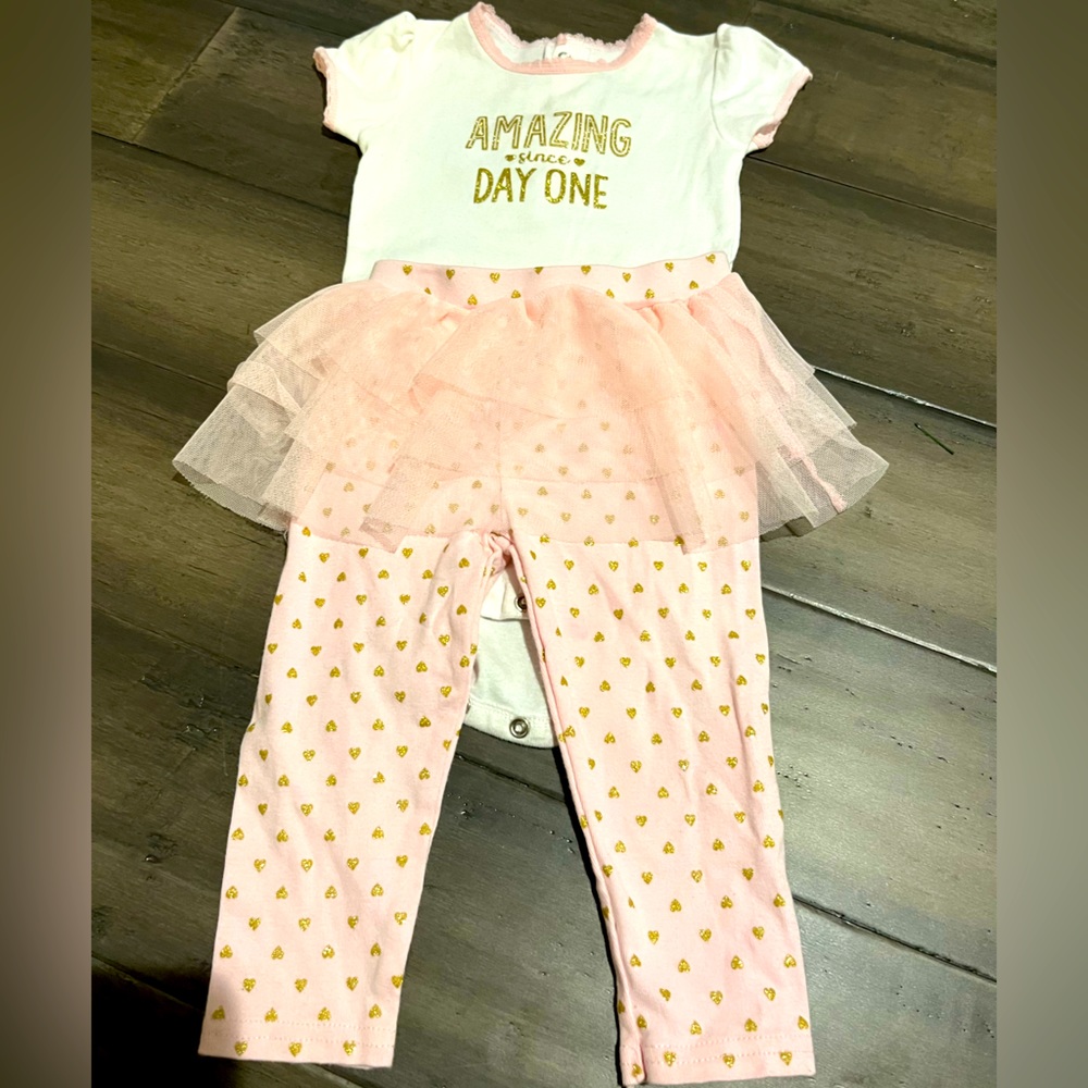 Just for You by Carters - Baby Girl Pink & Gold Outfit with Tutu